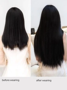 7 piezas Extensión del pelo con clip largo recto sintético - Negro - Ver 5