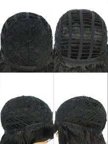 1pc Long Curly Synthetic Wig With Bangs & 1pc Wig Cap - Black - View 4