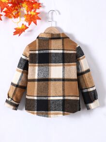 小男童格紋補丁貼口袋襯衫無毛衣
