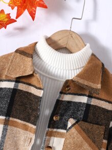 小男童格紋補丁貼口袋襯衫無毛衣