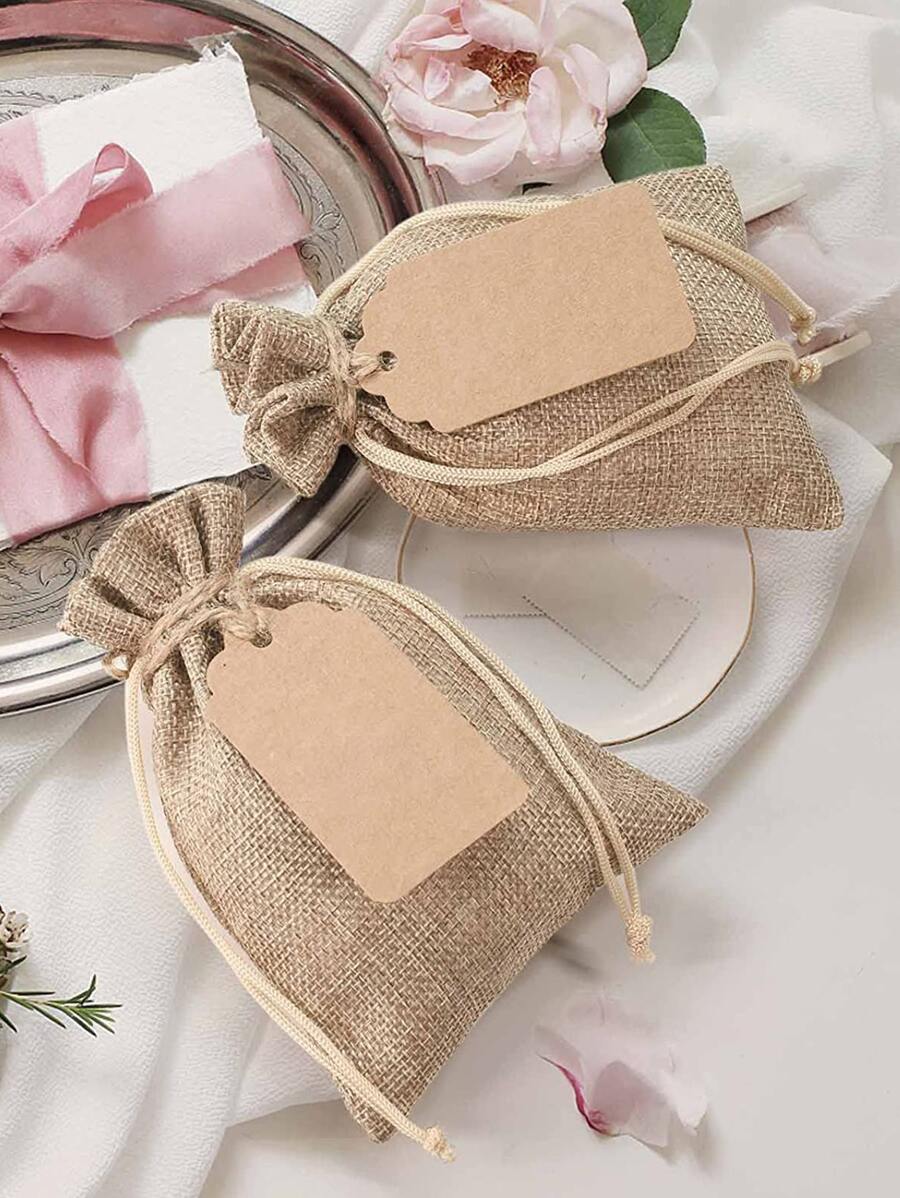 10 bộ/20 bộ Túi quà bằng vải bố có dây rút dùng cho đám cưới, tiệc tùng, quà tặng trang trí, Giáng sinh - Màu vàng - Xem 1