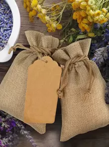 10 bộ/20 bộ Túi quà bằng vải bố có dây rút dùng cho đám cưới, tiệc tùng, quà tặng trang trí, Giáng sinh - Màu vàng - Xem 3