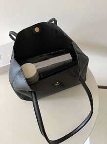 简约单肩手提包，带内袋，适合少女、女大学生、新人及白领人士，非常适合办公室、工作、商务、通勤，最适合女性的工作包，时尚商务休闲女包，非常适合办公室商务和工作，时尚女士工作包，适合日常优雅和特殊场合 - 黑色 - 查看 5