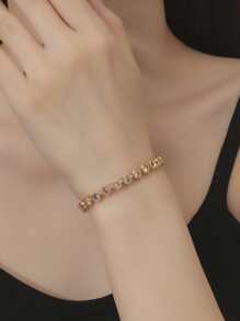 Cubic Zirconia Decor Bracelet - Yellow Gold - View 1