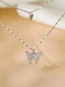 Nooxian 方晶鋯石蝴蝶吊墜多層次項鍊 - 銀色 - 查看 4