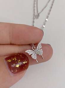 Nooxian 方晶鋯石蝴蝶吊墜多層次項鍊 - 銀色 - 查看 5