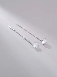 Nooxian 方晶鋯石裝飾耳線 - 銀色 - 查看 4