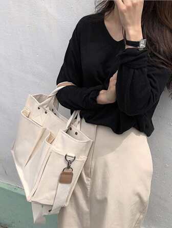 簡約多口袋購物包背包，適合大學新生、大二學生、大三學生、高年級學生、畢業生、高中生，適合戶外、旅行和返校