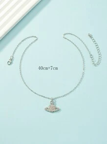 Rhinestone Planet Pendant Necklace - Silver - View 3