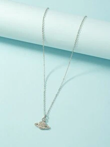 Rhinestone Planet Pendant Necklace - Silver - View 4