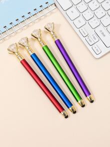 1 套/4 支歐美風格多功能鑽石原子筆,包括觸控螢幕鑽石原子筆、扭轉原子筆和手寫筆原子筆,發貨有 4 種不同顏色,如圖所示 - 彩色 - 查看 1