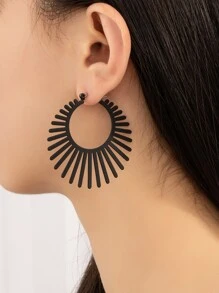 Radial Hoop Earrings - Black - View 1