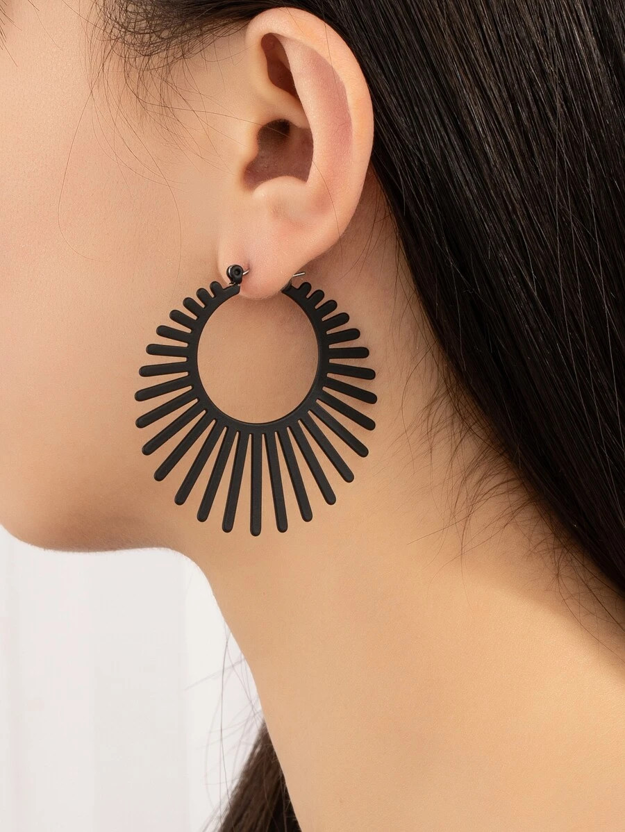Radial Hoop Earrings - Black - View 1
