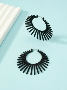 Radial Hoop Earrings - Black - View 3