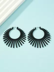 Radial Hoop Earrings - Black - View 4