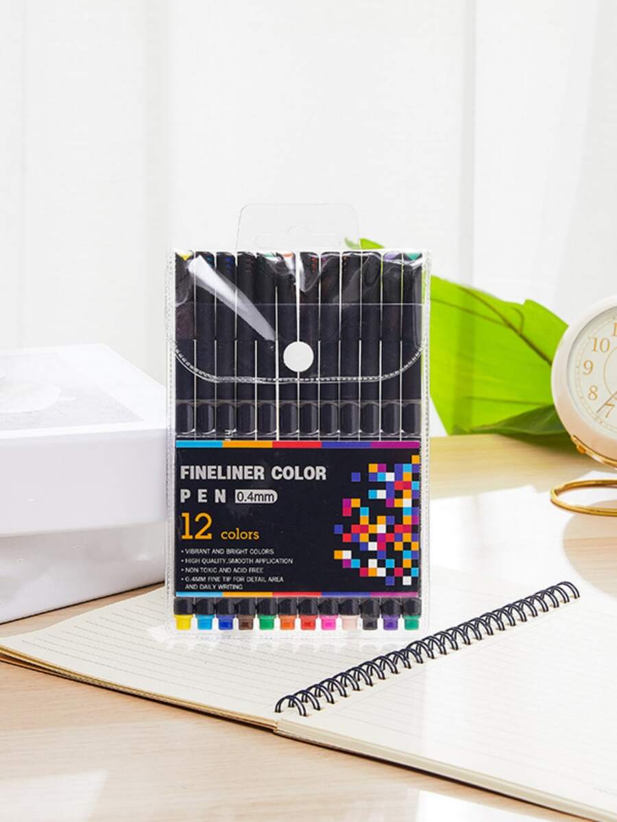 12入組日記計畫冊鋼筆套裝:0.4mm細線顏色鋼筆適用於繪畫,寫作,日誌,染色&-多種 - 彩色 - 查看 1
