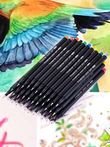 12入組日記計畫冊鋼筆套裝:0.4mm細線顏色鋼筆適用於繪畫,寫作,日誌,染色&-多種 - 彩色 - 查看 2