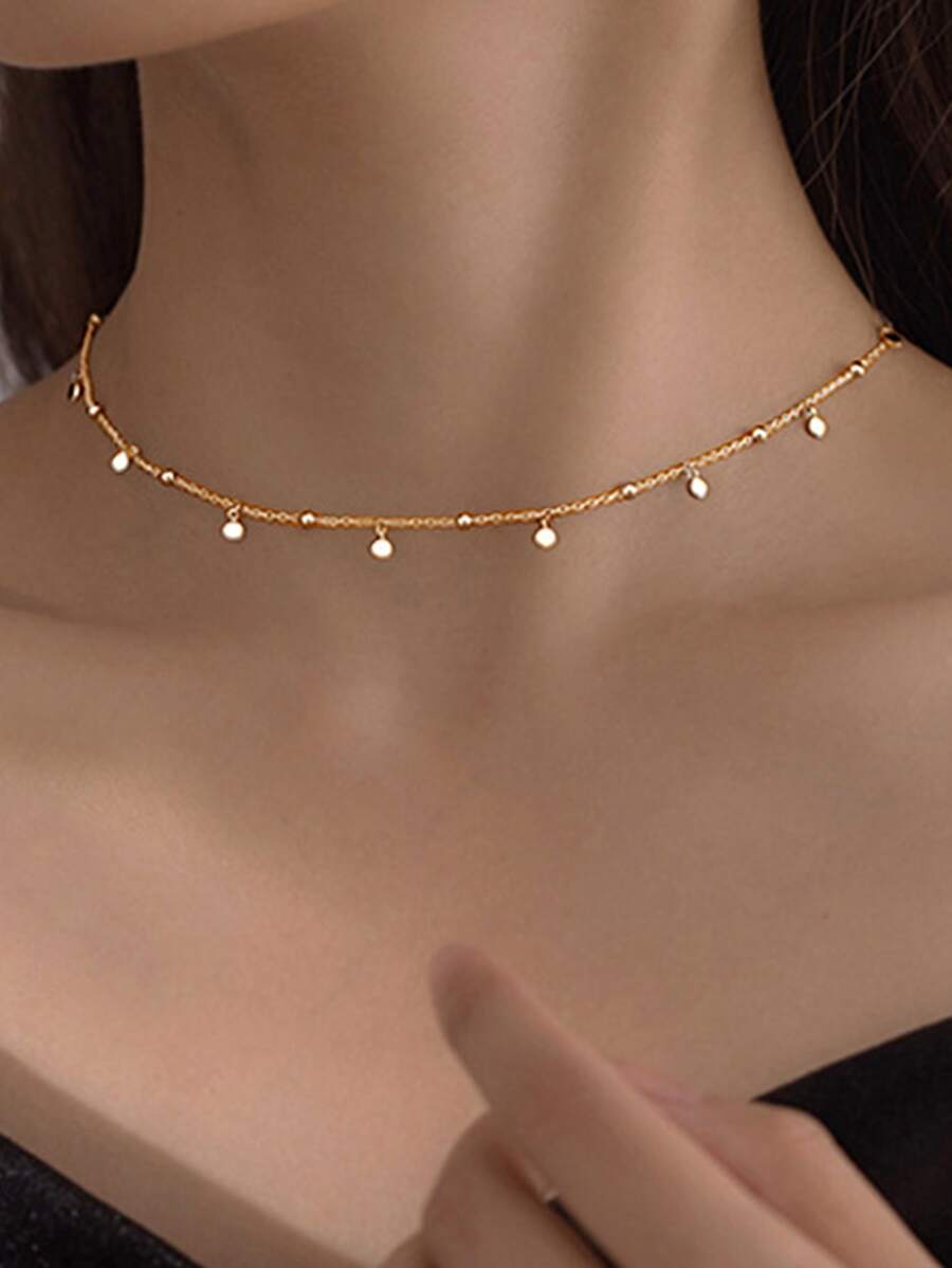 Nooxian 1 chiếc vòng cổ tua rua tối giản dành cho phụ nữ (làm thủ công, số lượng hạt ngẫu nhiên)