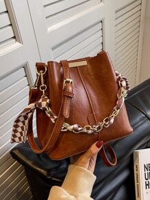 Túi Crossbody Nữ Chuỗi màu trơn Có thể điều chỉnh được Chuỗi Thanh lịch - màu nâu - Xem 1