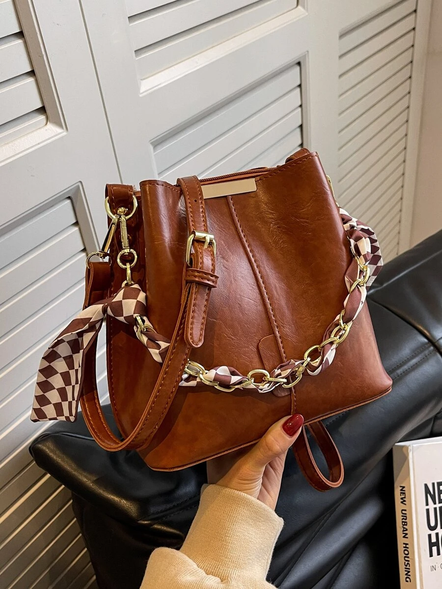 Túi Crossbody Nữ Chuỗi màu trơn Có thể điều chỉnh được Chuỗi Thanh lịch - màu nâu - Xem 1