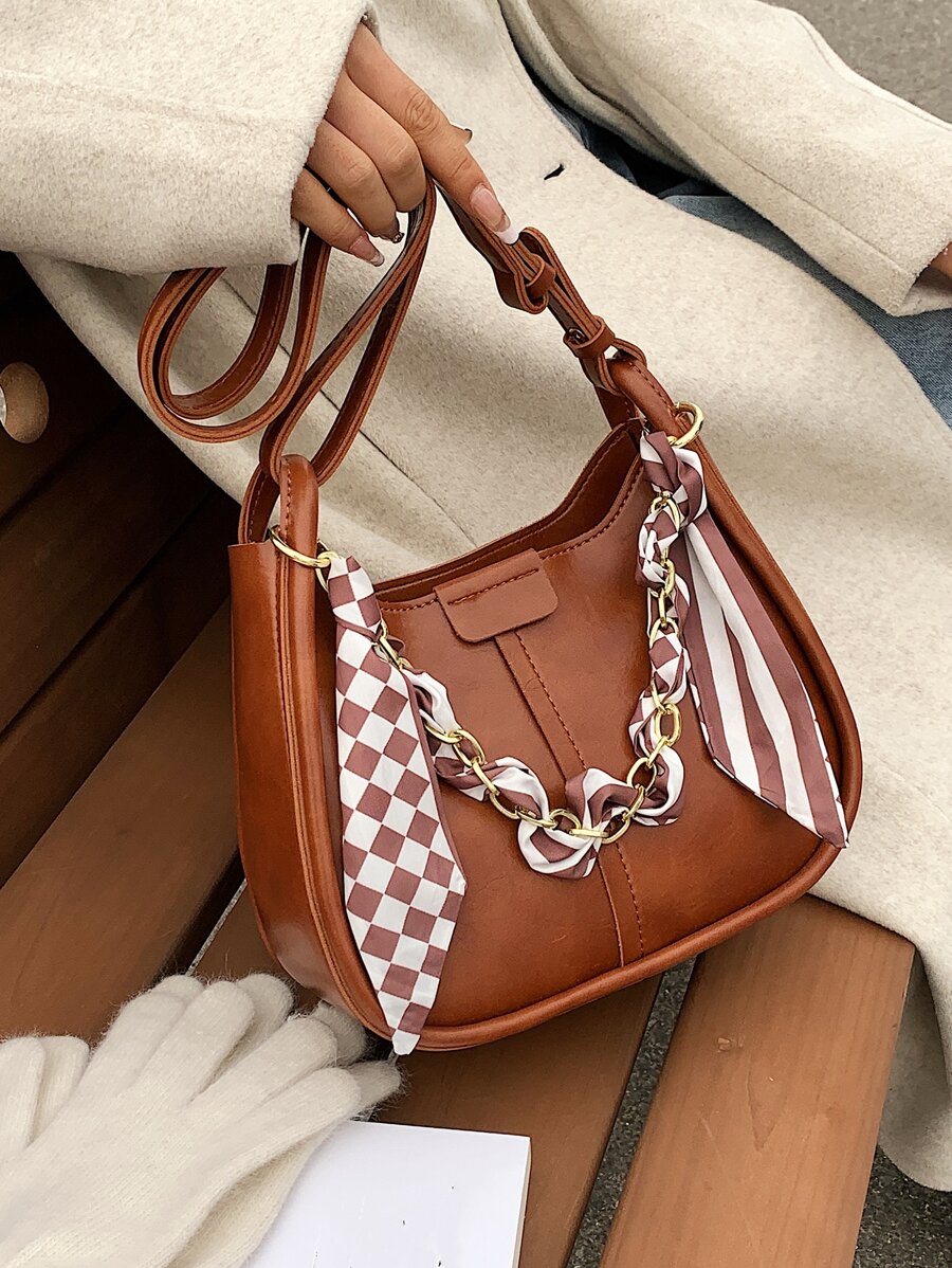 Túi vai màu trơn Có thể điều chỉnh được Đúng mốt - màu nâu - Xem 1