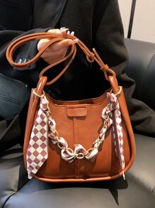 Túi vai màu trơn Có thể điều chỉnh được Đúng mốt - màu nâu - Xem 3