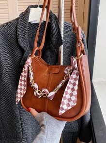 Túi vai màu trơn Có thể điều chỉnh được Đúng mốt - màu nâu - Xem 5