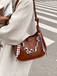 Túi vai màu trơn Có thể điều chỉnh được Đúng mốt - màu nâu - Xem 6