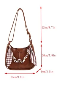 Túi vai màu trơn Có thể điều chỉnh được Đúng mốt - màu nâu - Xem 7