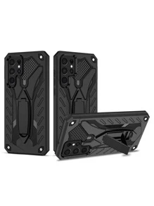 Plain Anti-Fall Phone Case With Foldable Holder - Black - View 1