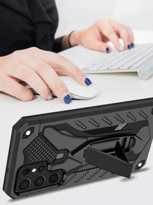 Plain Anti-Fall Phone Case With Foldable Holder - Black - View 4