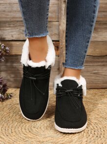 Two Tone Drawstring Design Thermal Lined Canvas Casual Shoes - Black - View 5