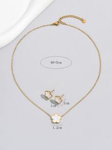 一套日韩风格花朵黑色亚克力清新甜美女士不锈钢项链耳环适合日常佩戴情人节、妈妈、母亲、母亲节、礼物