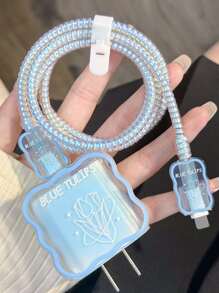 5入組鬱金香圖案數據線保護頭適用於iphone