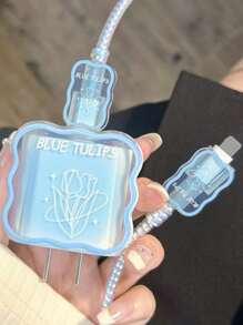 5入組鬱金香圖案數據線保護頭適用於iphone