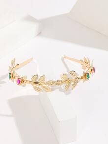 Băng đô trang trí bằng ngọc và lá - Vàng - Xem 1