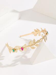 Băng đô trang trí bằng ngọc và lá - Vàng - Xem 2