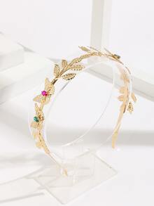 Băng đô trang trí bằng ngọc và lá - Vàng - Xem 3