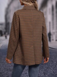 SHEIN Clasi Plaid Print Double Breasted Blazer - Multicolor - View 2