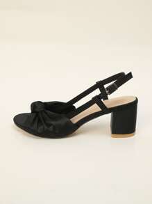 Women Knot Detail Chunky Heeled Slingback Sandals, Glamorous Summer Satin Heeled Sandals