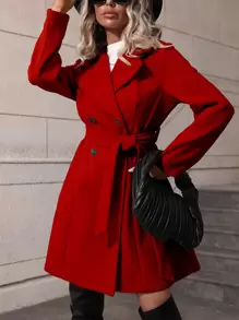 SHEIN Clasi Double Breasted Belted Overcoat For New Year Clothes Fall Winter Cloth For Women