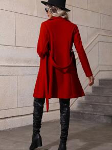 SHEIN Clasi Double Breasted Belted Overcoat For New Year Clothes Fall Winter Cloth For Women - Red - View 2