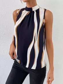Chiquease Colourblock Tie Back Sleeveless Blouse - Navy Blue - View 6