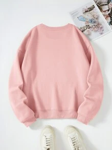 SHEIN EZwear Plus Heart Print Thermal Lined Sweatshirt - Baby Pink - View 2