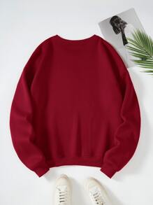 SHEIN EZwear Plus Slogan Graphic Thermal Lined Sweatshirt - Burgundy - View 2