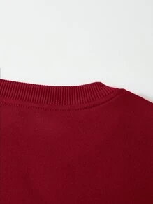 SHEIN LUNE Feather & Butterfly Print Thermal Pullover - Burgundy - View 4