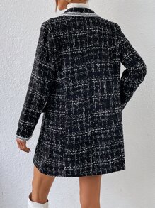 SHEIN Privé Áo khoác  âu phục nữ Nút đôi Sọc ca rô Thanh lịch - màu đen - Xem 2