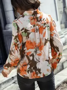 SHEIN Clasi Floral Print Button Front Shirt - Apricot - View 2