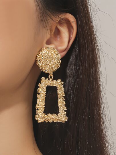 1 Pair Retro European And American Style Alloy Water Drop Shaped Textured Exaggerated Geometric Earrings For Ladies" Daily Wear