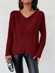 EURMUSE Batwing Sleeve Ribbed Knit Jumper - Redwood - View 3